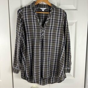 A:glow Maternity Flannel Shirt Top Green Black Plaid Size Medium